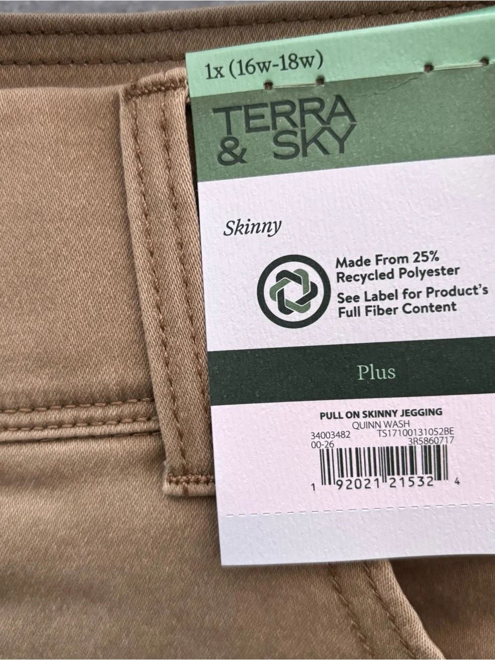 Terra & Sky Khaki Skinny Stretch Pull on Jeans